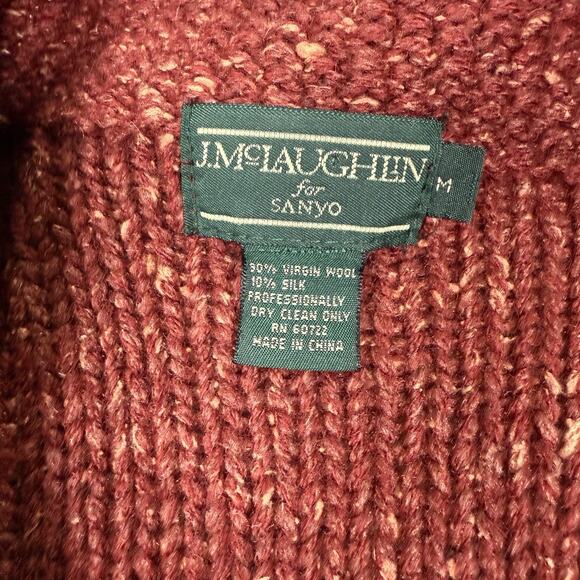 J McLaughlin Cable Knit Cardigan Sweater Chunky Size M Cashmere Silk Rust Red - Picture 3 of 6